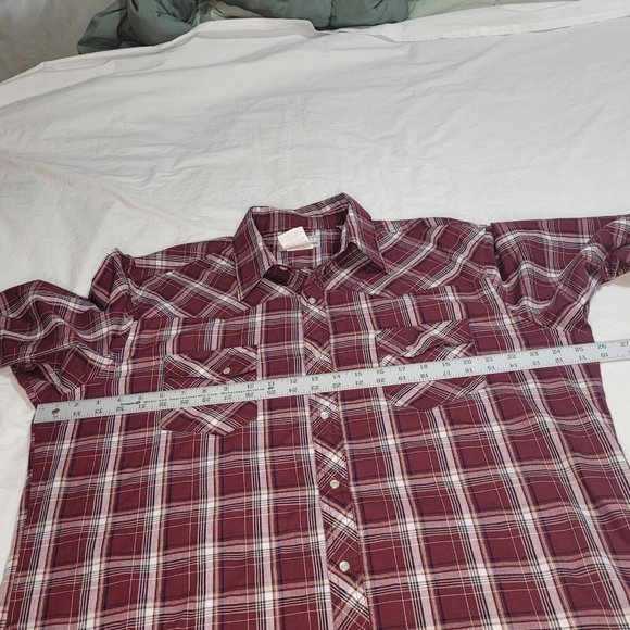 Wrangler Wrancher Men's Long Sleeve Button‎ Down Shirt Mens XL Plaid Pearl Snaps - Picture 8 of 9